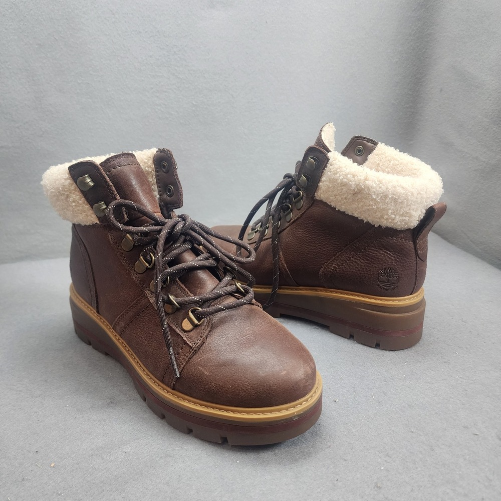 Timberland Kinsley Hiker Boots Brown Leather Waterproof Shearling Womens 7.5